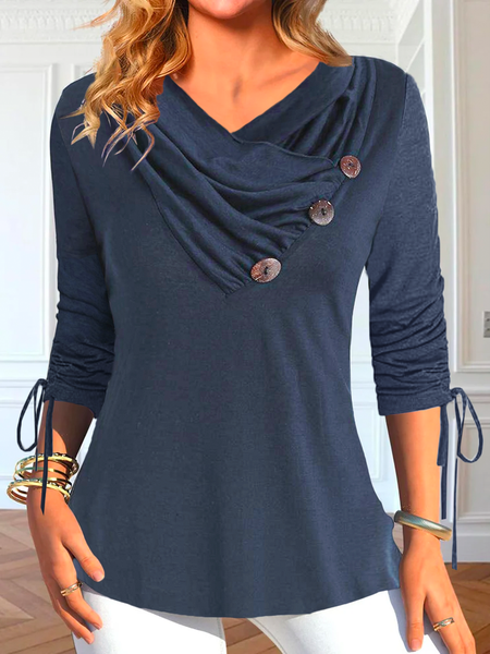 

Women Plain Asymmetrical Casual Long Sleeve T-shirt, Purplish blue, Tees & T-shirts