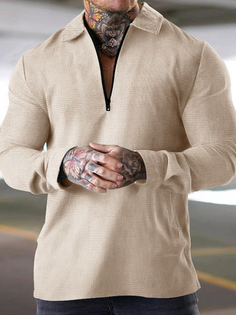 

Shawl Collar Regular Fit Casual Plain Polo Shirt, Khaki, Polos