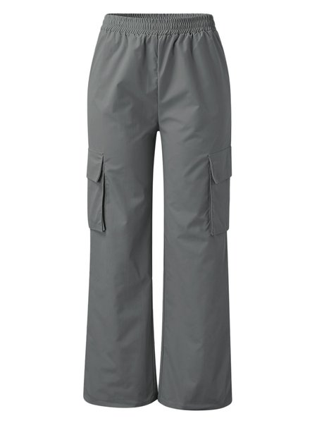 

Plain Loose Casual Cargo Pants, Deep gray, Pants