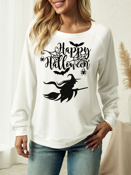 

Women’s Happy Halloween Casual Crew Neck Sweatshirt, White, Hoodies&Sweatshirts