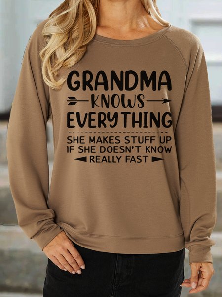 

Women's Grandma Knows Everything Letters Crew Neck Casual Sweatshirt, Coffee, Hoodies&Sweatshirts