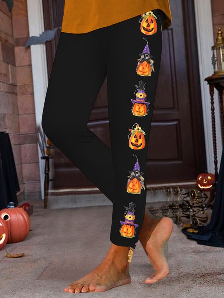 

Knitted Casual Halloween Regular Fit Pants, Black, Pants