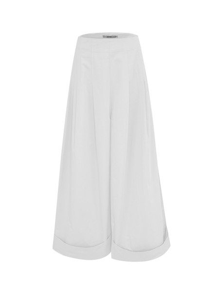 

Casual Plain High Waist Long Wide Leg Pants, White, Short