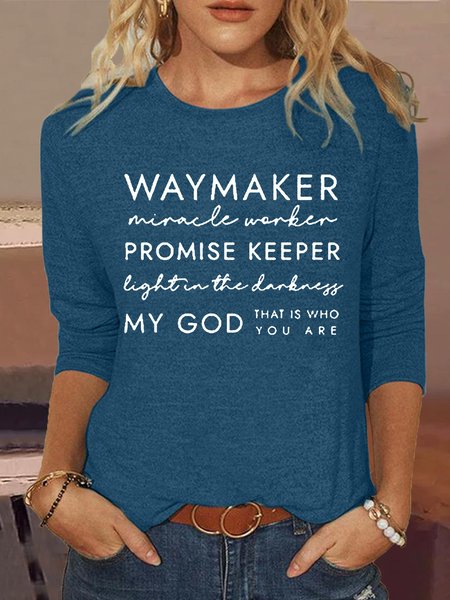 

Women's Casual Christian Crew Neck Letters Shirt, Blue, Long sleeves