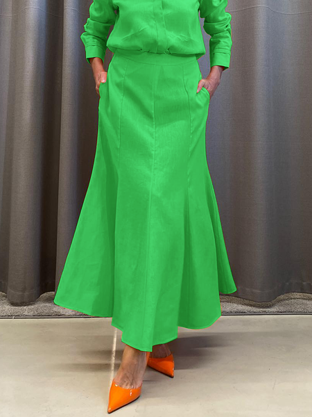 

Regular Fit Pocket Stitching Plain Urban Maxi Skirt, Green, Skirts