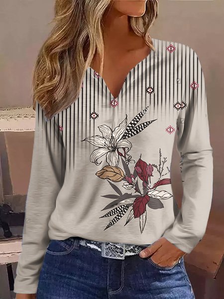 

V Neck Casual Regular Fit T-Shirt, Khaki, T-Shirts