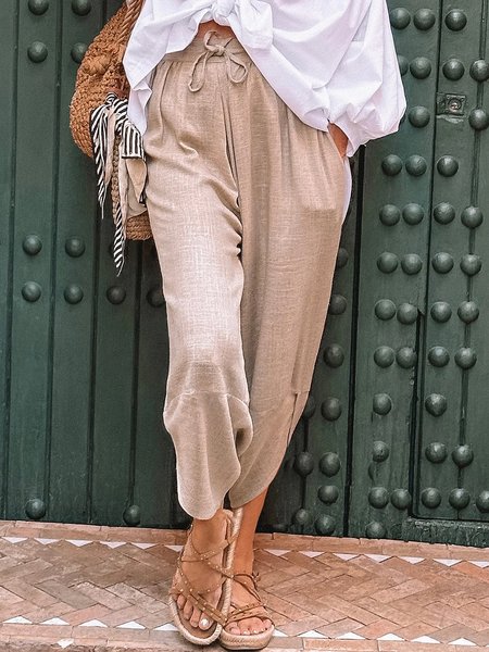 

Plain Casual Loose Pants, Khaki, Pants