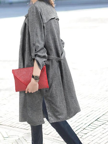 

Casual Plain Shawl Collar Trench Coat, Deep gray, Trench Coats