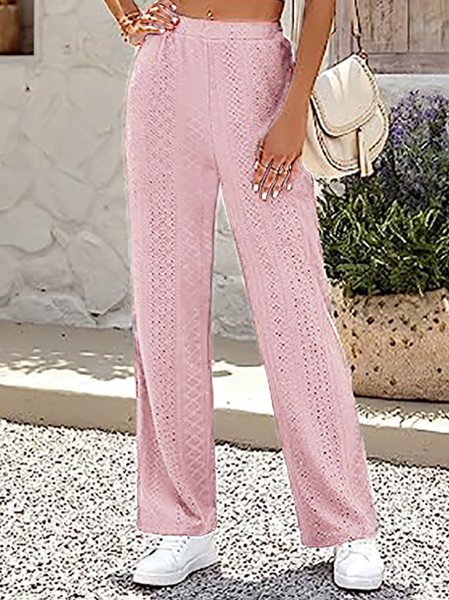 

Women's Casual Plain Check Straight-Leg Stretch Long Pants Everyday Clothing, Pink, Pants