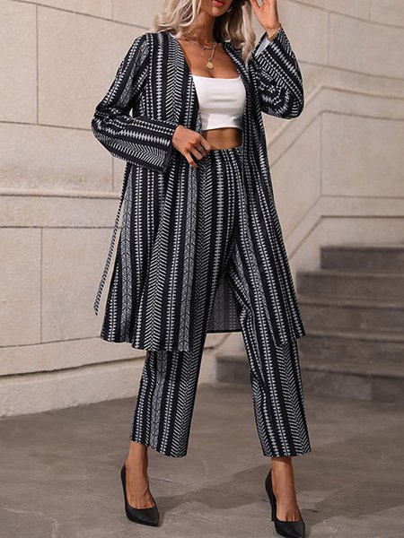 

Casual Striped Shawl Collar Regular Fit Two-Piece Set, Deep gray, Suit Set