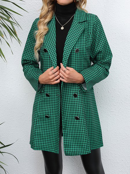 

Casual Plaid Shawl Collar Regular Fit Trench Coat, Green, Trench Coats