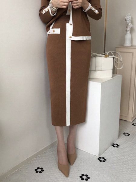 

Daily Color Block Elegant Regular Fit Skirt, Coffee, Skirts
