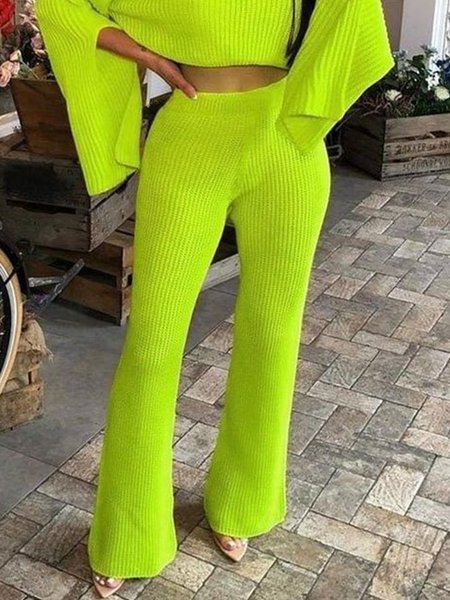 

Regular Size Loose Plain Urban Straight Pants, Green, Pants