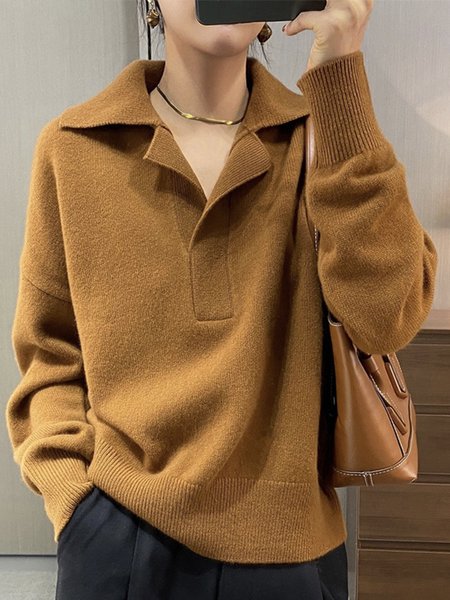 

Long Sleeve Regular Fit Urban Half Open Collar Sweater, Mustard, Pullovers