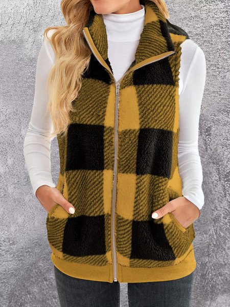 

Casual Plaid Regular Fit Shawl Collar Vest, Yellow, Vests & Gilets