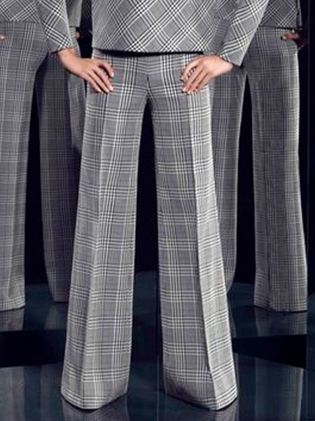 

Plaid Regular Fit Urban Wide leg Pants, Black-white, Pants