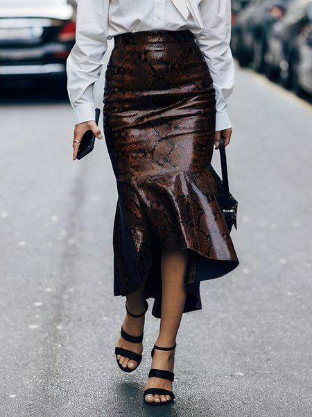 

Daily Snakeskin Regular Fit Urban Pu Skirt, As picture, Skirts