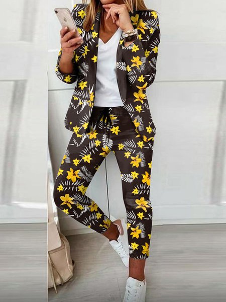 

Casual Plaid Shawl Collar Regular Fit Two-Piece Set, Black-gold, Suit Set