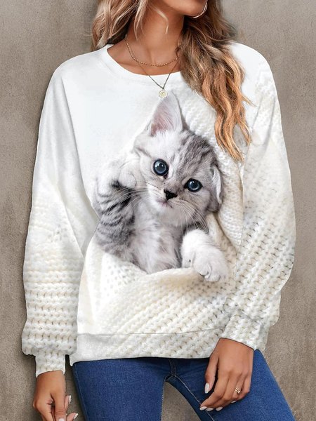 

Casual Animal Crew Neck Regular Fit Sweatshirt, White, Sweatshirts & Hoodies