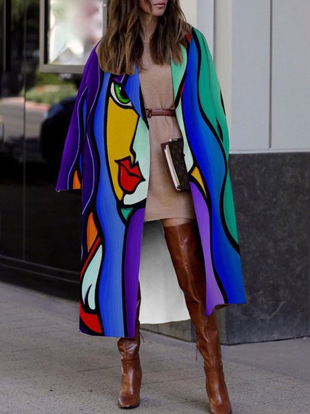 

Casual Abstract Trench Coat, Blue, Trench Coats