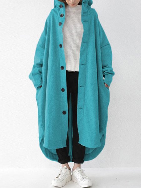 Casual Loose Hoodie Trench Coat, Green, Trench Coats