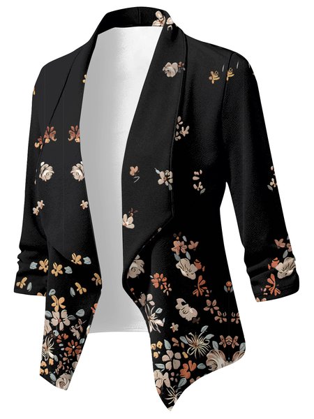 

Casual Floral Shawl Collar Regular Fit Blazer, Black, Blazers