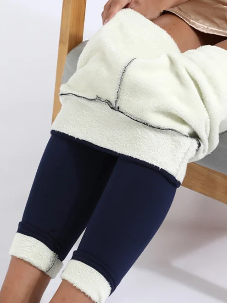 

Tight Fluff/Granular Fleece Fabric Plain Casual Legging, Navyblue, leggings