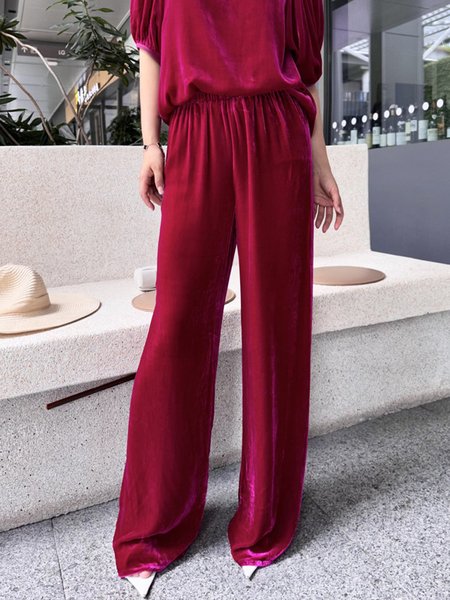 

Daily Plain Regular Fit Casual Velvet Fashion Pants, Rose red, Pants