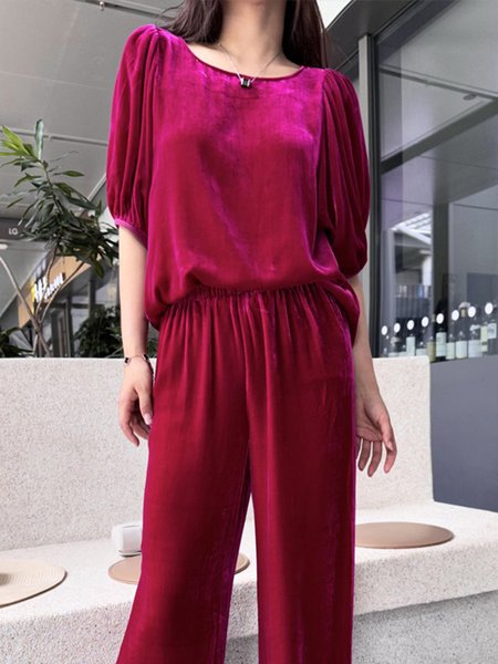

Regular Fit Casual Plain Crew Neck Shirt, Rose red, Blouses and Shirts
