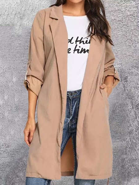 

Casual Plain Regular Fit Trench Coat, Apricot, Trench Coats