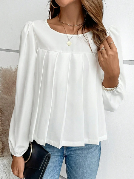 

Plain Casual Crew Neck Loose Shirt, White, Shirts & Blouses