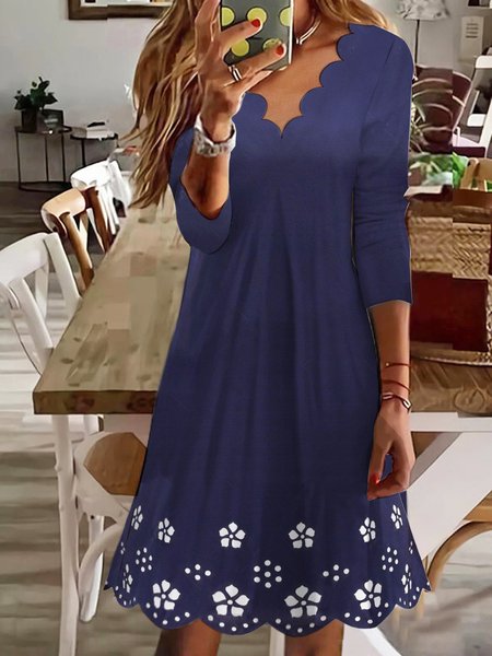 

Knitted Casual V Neck Regular Fit Dress With No Belt, Dark blue, Dresses