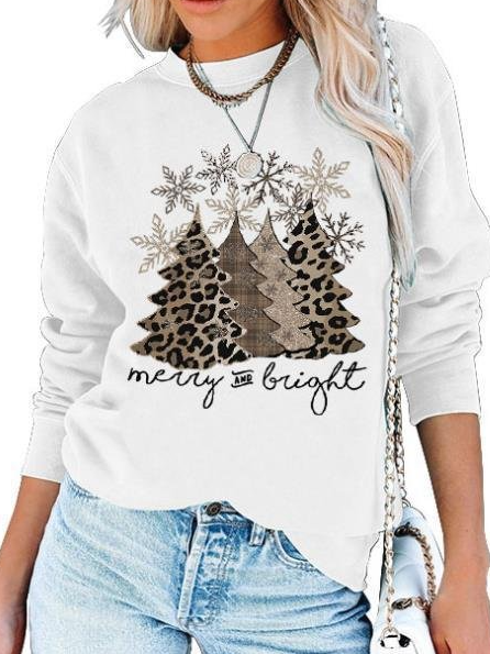 

Christmas Tree Crew Neck Loose Sweatshirt, White, Sweatshirts & Hoodies