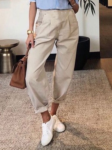 

Loose Plain Casual Pants, Light khaki, Pants