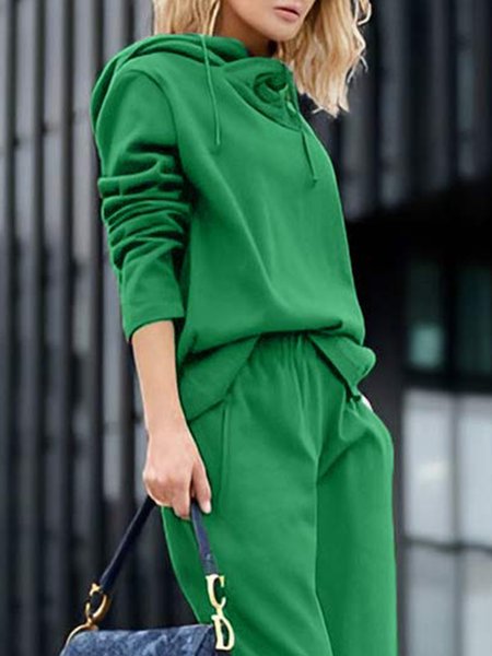 

Plain Casual Long Sleeve Loose Hoodie, Green, Hoodies and Sweatshirts