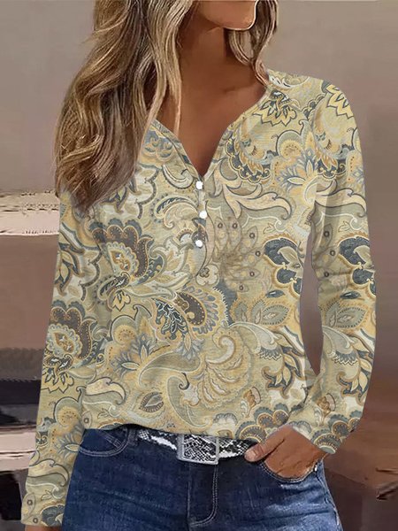 

Knitted Cashew Flowers Casual Shirt, Khaki, Shirts & Blouses