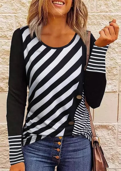 

Striped Loose Casual Crew Neck T-Shirt, Stripe, T-Shirts
