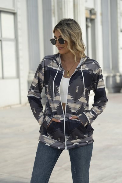 

Hoodie Long Sleeve Geometric Regular Micro-Elasticity Loose Jacket For Women, Army green, Jackets