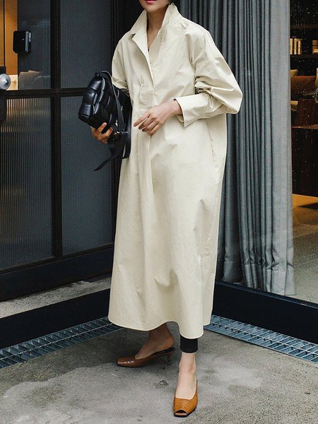 

Urban Pocket Stitching Loose Shirt Collar Dress With Belt, Apricot, Maxi Dresses