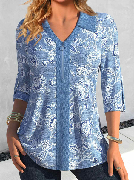 

Plain Casual Loose Crew Neck Shirt, Blue, Shirts & Blouses