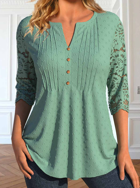 

Loose Crew Neck Plain Casual Shirt, Green, Shirts & Blouses