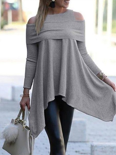 

Crew Neck Urban Plain Loose Long Sleeve Sweater, Gray, Pullovers