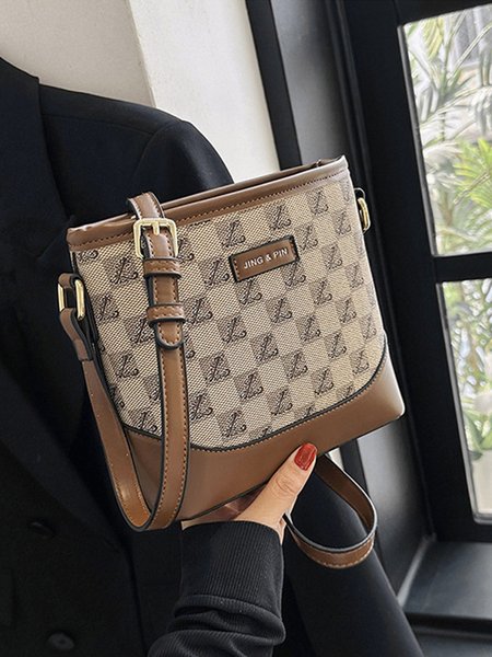 

Retro Classic Presbyopia Pattern Leather Stitching Commuter Crossbody Bag, Khaki, Shoulder Bags