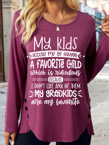 

Women's Funny Grandma Crew Neck Regular Fit Casual Shirt, Wine red, Long sleeves