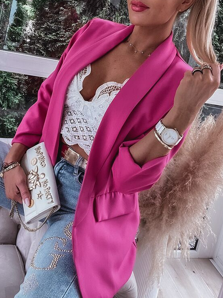 

Regular Fit Shawl Collar Casual Plain Blazer, Rose red, Blazers