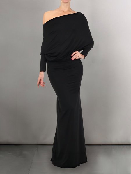 

Cold Shoulder Regular Fit Elegant Maxi Dress With No Belt, Black, Maxi Dresses