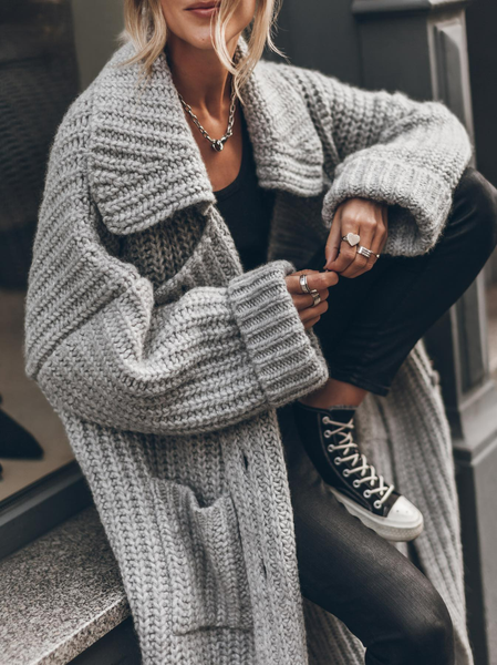 

Regular Fit Casual Wool/Knitting Shawl Collar Cardigan, Gray, Sweaters