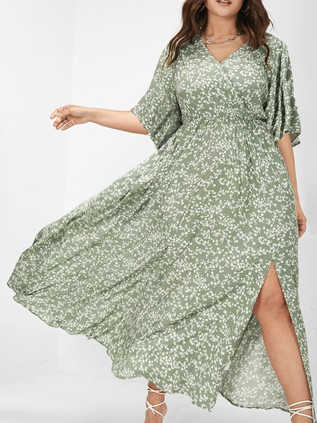 

Casual V Neck Regular Fit Dress, Green, Dresses