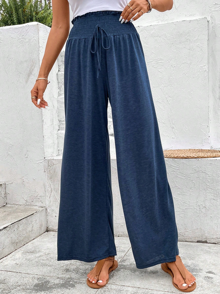 

Loose Plain Casual Pants, Blue, Pants