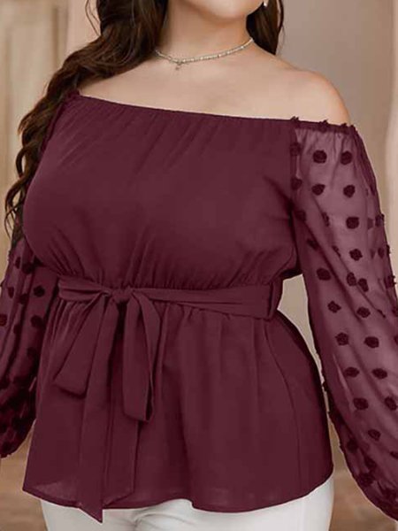 

Plus Size Loose Lace Plain Casual Shirt, Wine red, Shirts & Blouses
